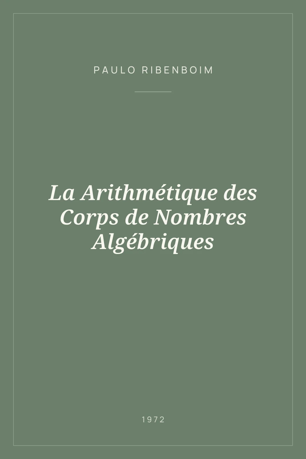 Portada de La Arithmétique des Corps de Nombres Algébriques