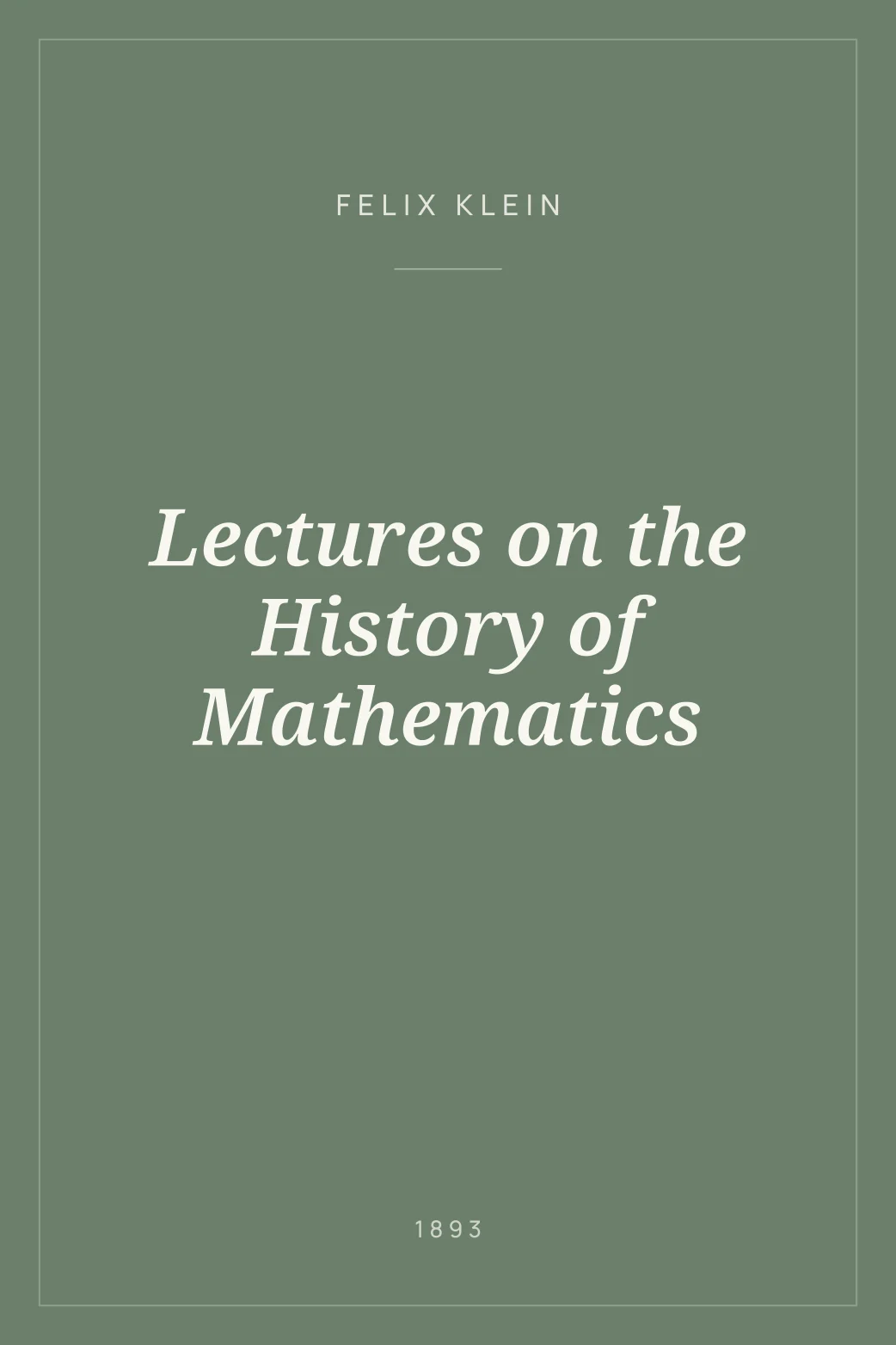 Portada de Lectures on the History of Mathematics