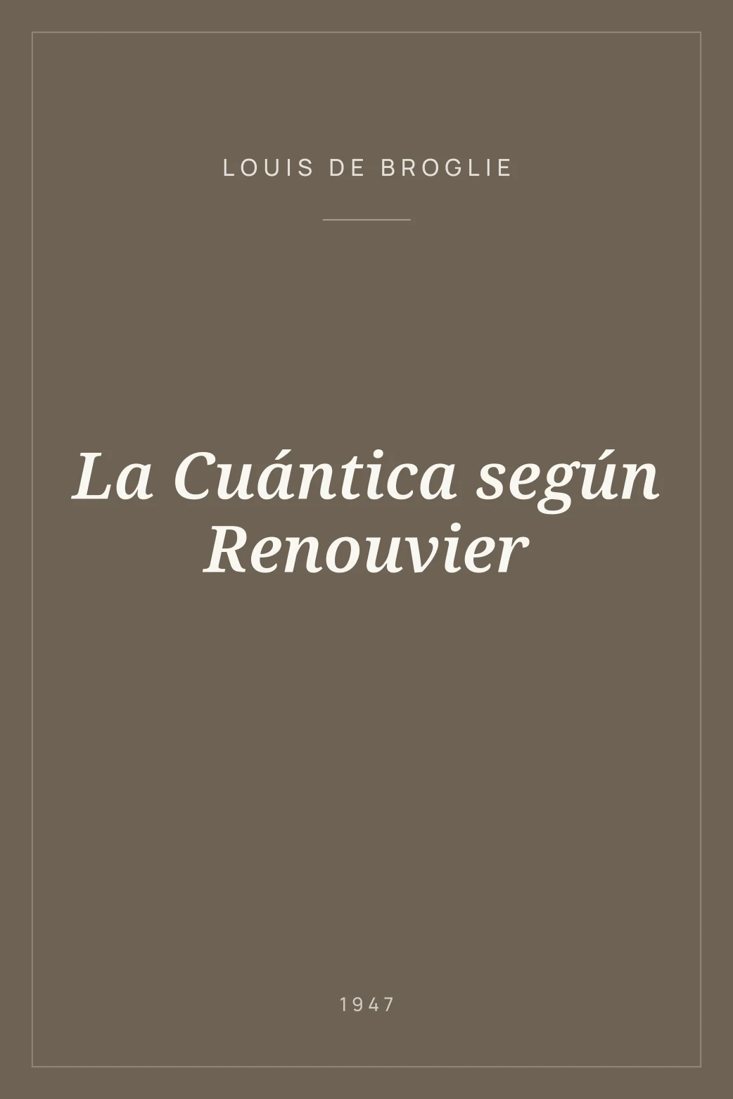 Portada de La Cuántica según Renouvier