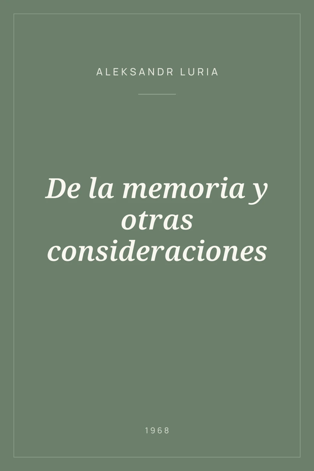 Portada de De la memoria y otras consideraciones