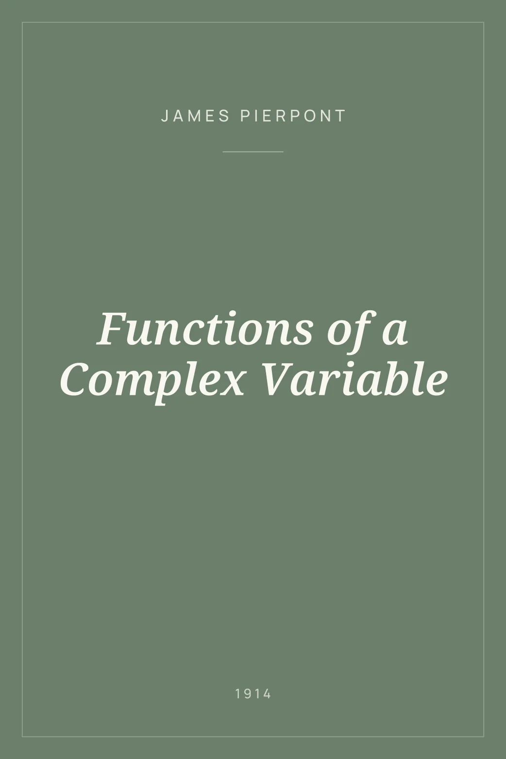 Portada de Functions of a Complex Variable