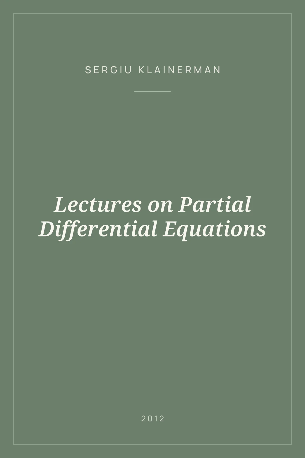 Portada de Lectures on Partial Differential Equations