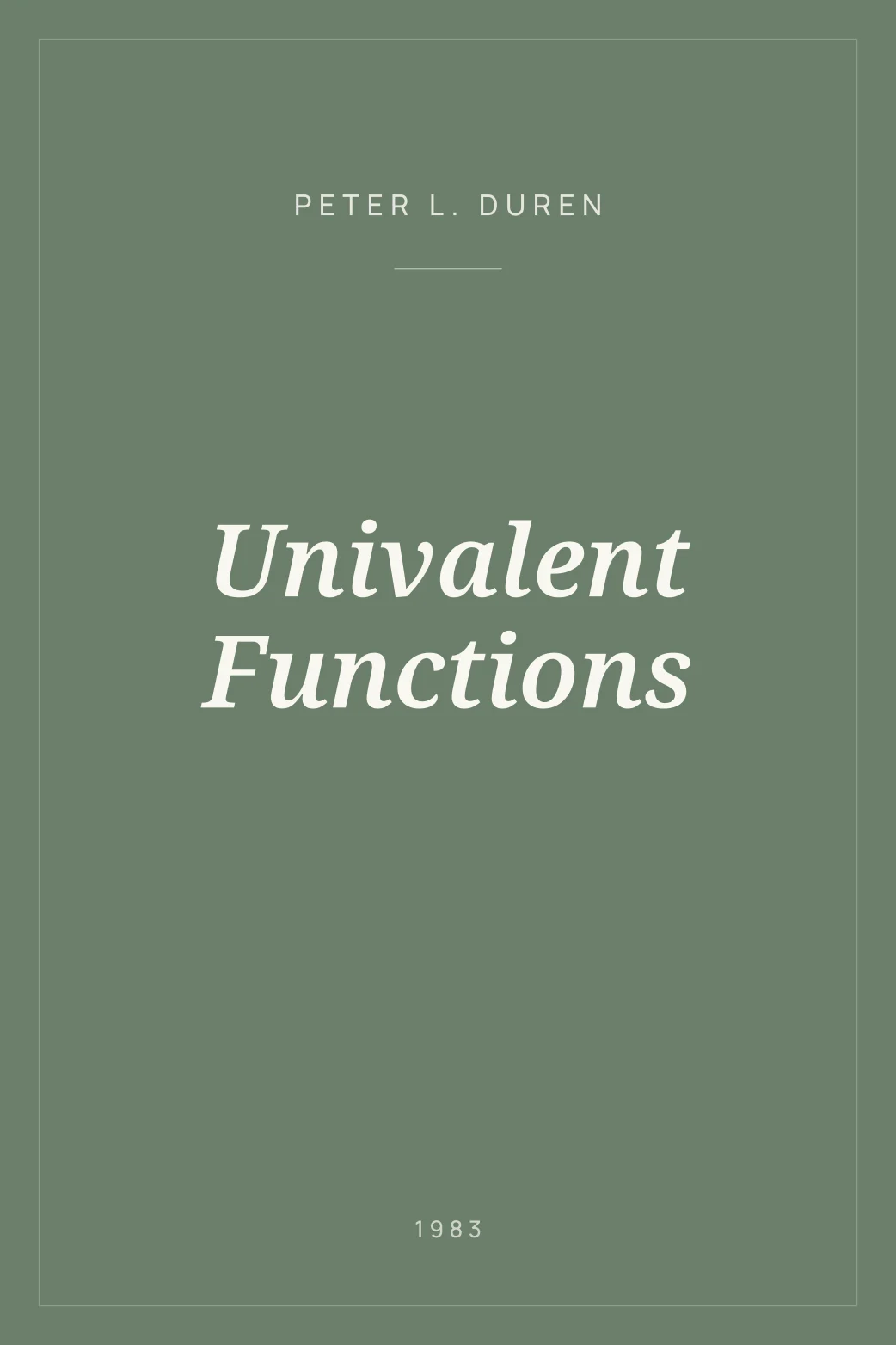 Portada de Univalent Functions