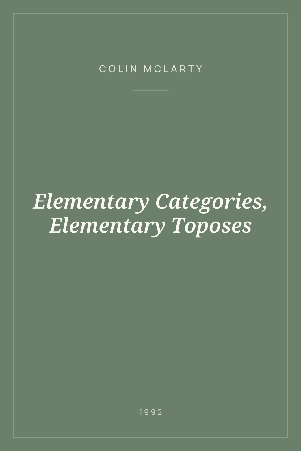 Portada de Elementary Categories, Elementary Toposes