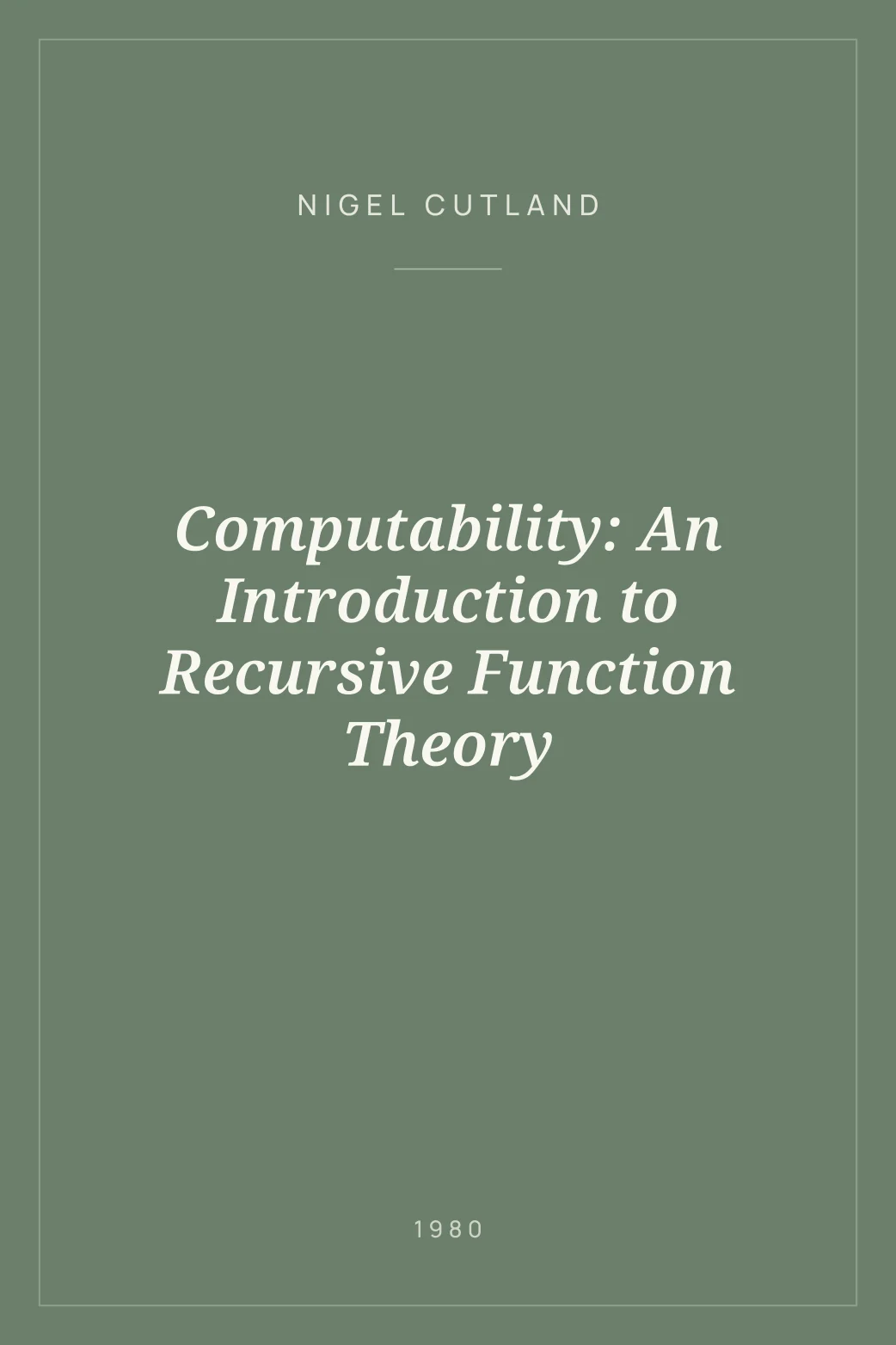 Portada de Computability: An Introduction to Recursive Function Theory