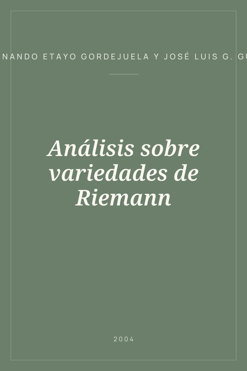 Portada de Análisis sobre variedades de Riemann
